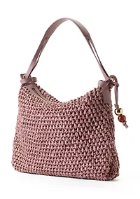 Straw Hobo Bag with Bead Hangoff