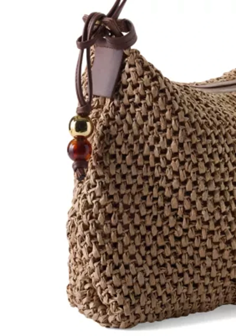 Straw Hobo Bag with Bead Hangoff