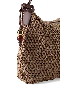 Straw Hobo Bag with Bead Hangoff