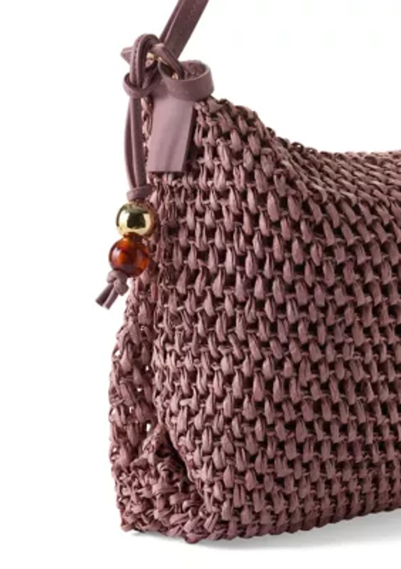 Straw Hobo Bag with Bead Hangoff