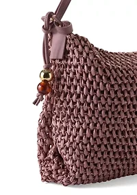 Straw Hobo Bag with Bead Hangoff