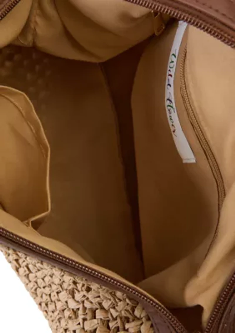 Straw Hobo Bag with Bead Hangoff