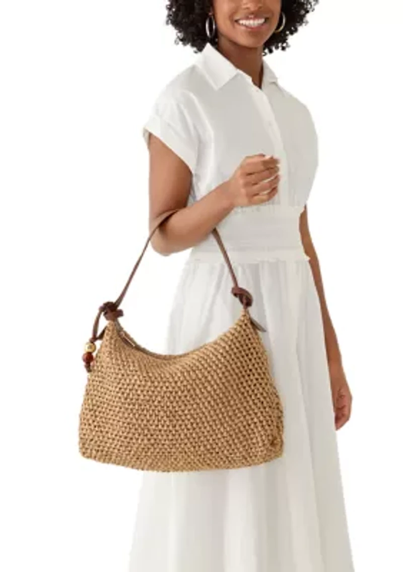 Straw Hobo Bag with Bead Hangoff