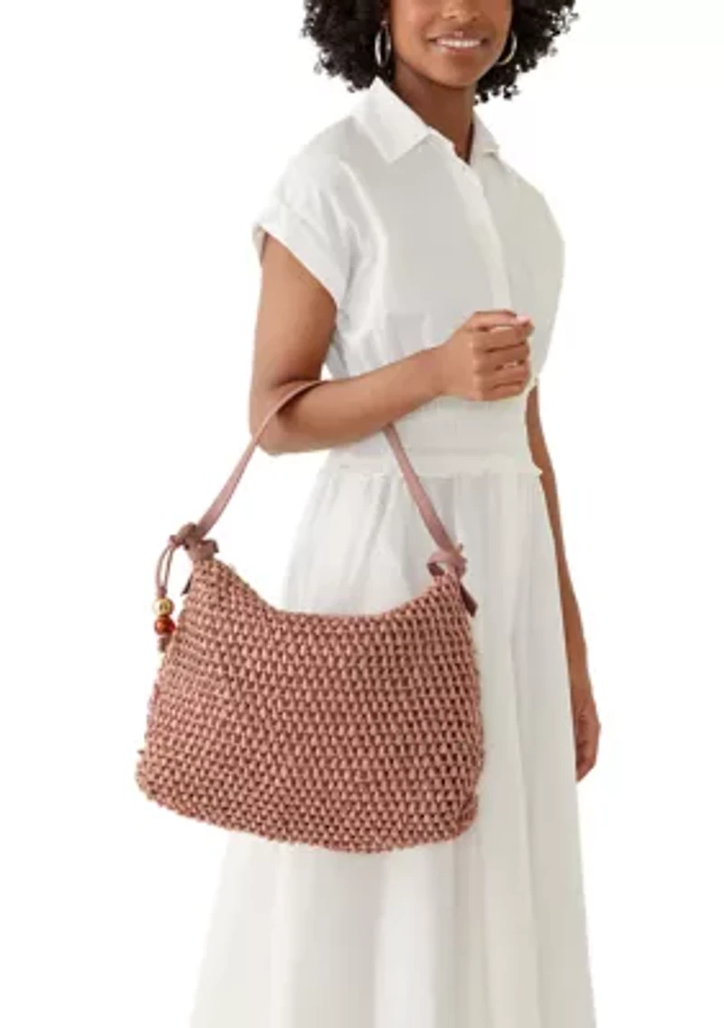 Straw Hobo Bag with Bead Hangoff