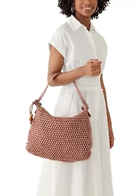 Straw Hobo Bag with Bead Hangoff