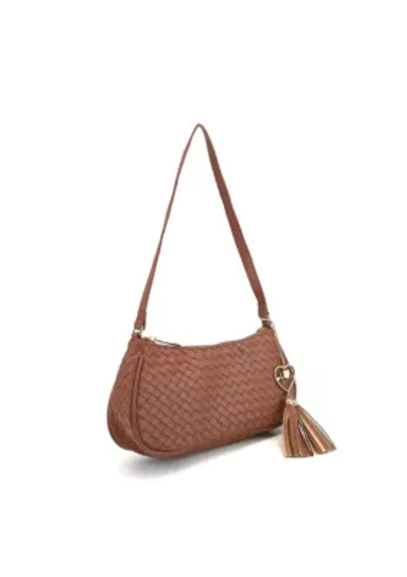 Ash Heart Tassel Woven Shoulder Bag