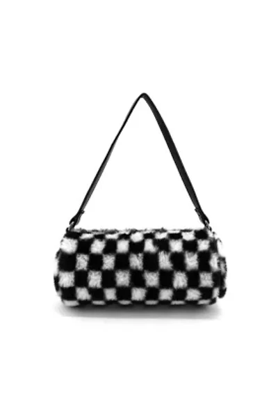 Jordan Checkered Faux Fur Shoulder Bag