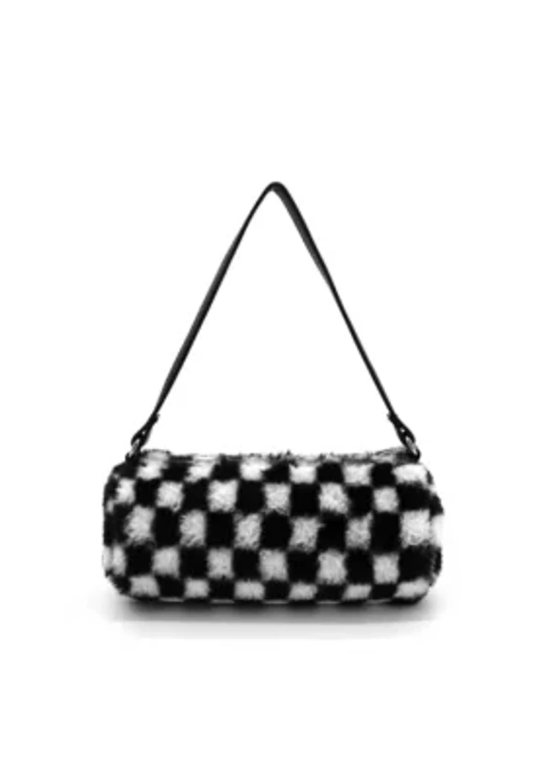 Jordan Checkered Faux Fur Shoulder Bag