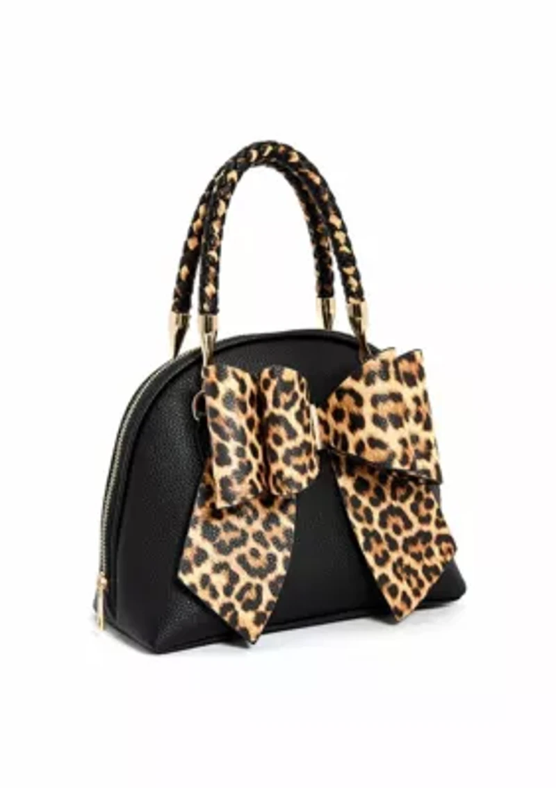 Leopard Top Handle Bow Bag