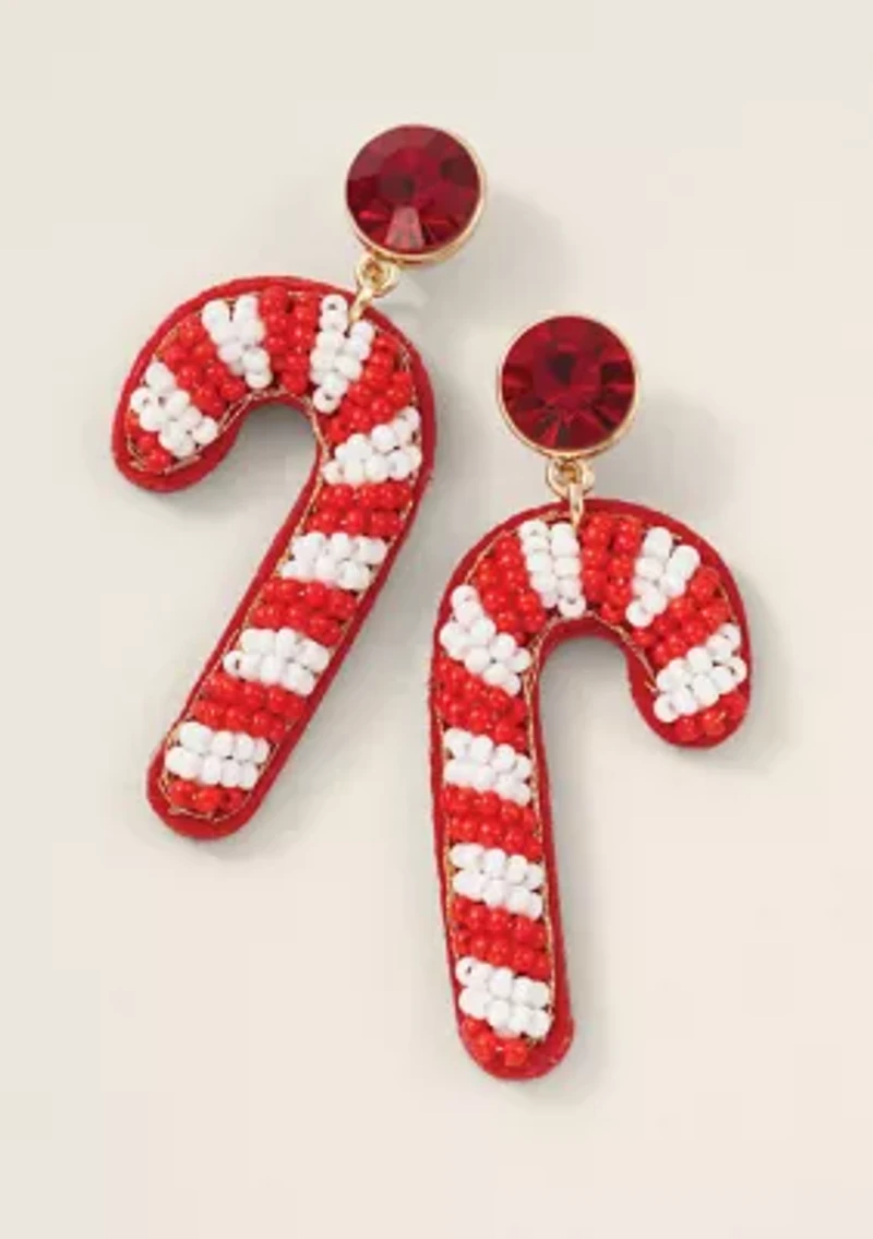 Sewing Down South x Crown & Ivy™ Beaded Candy Cane Drop Earrings