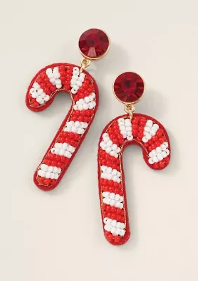 Sewing Down South x Crown & Ivy™ Beaded Candy Cane Drop Earrings