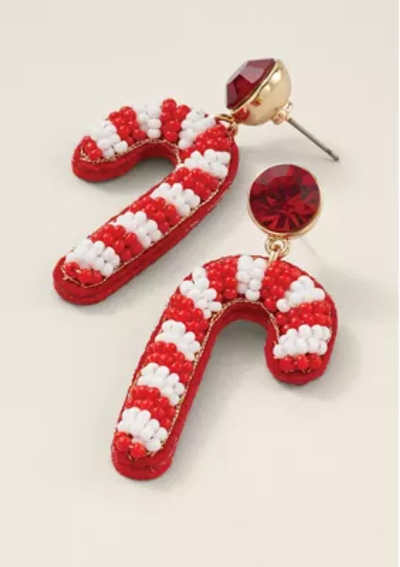 Sewing Down South x Crown & Ivy™ Beaded Candy Cane Drop Earrings