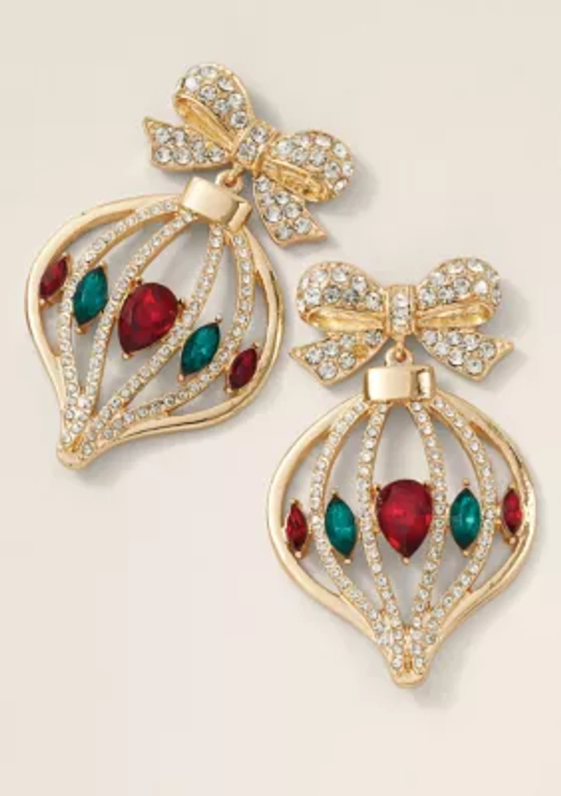 Sewing Down South x Crown & Ivy™  Pavé Bow Ornament Drop Earrings