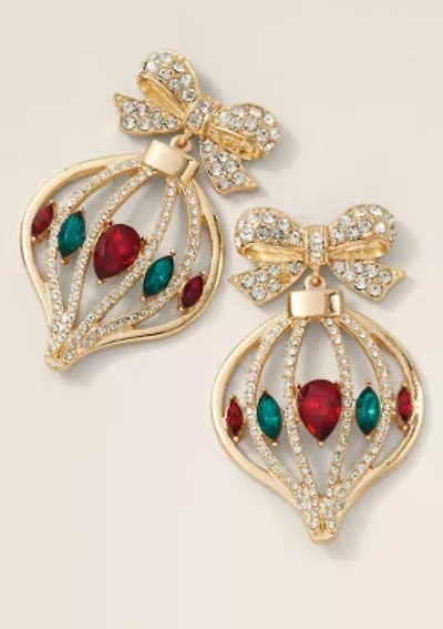 Sewing Down South x Crown & Ivy™  Pavé Bow Ornament Drop Earrings