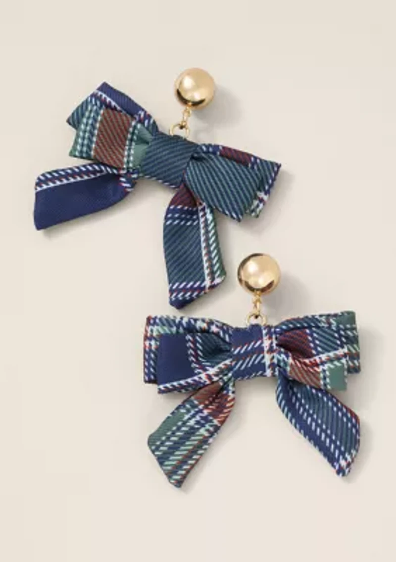 Sewing Down South x Crown & Ivy™ Green Plaid Bow Earrings