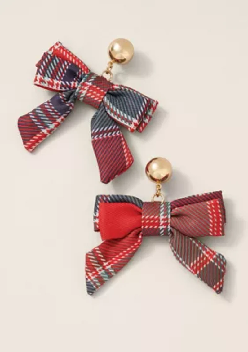 Sewing Down South x Crown & Ivy™ Red Plaid Bow Earrings
