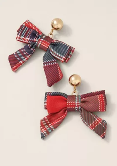 Sewing Down South x Crown & Ivy™ Red Plaid Bow Earrings