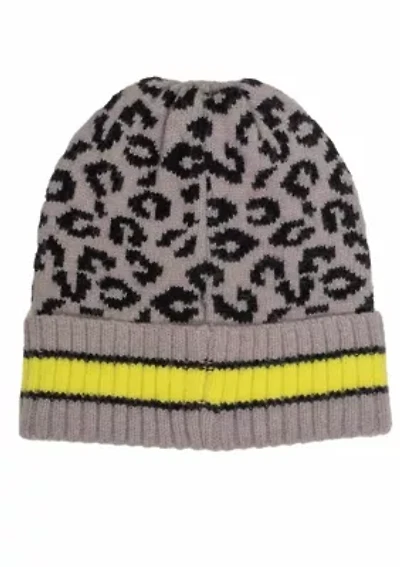 LEOPARD BEANIE WITH STRIPE CUFF