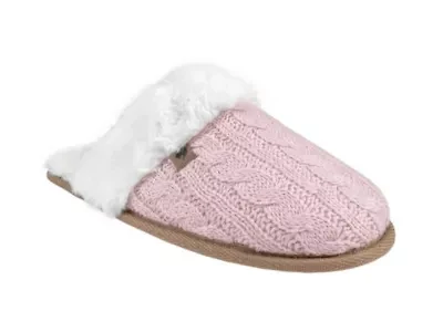Aria Cable Knit Faux Fur lined Scuff Slippers
