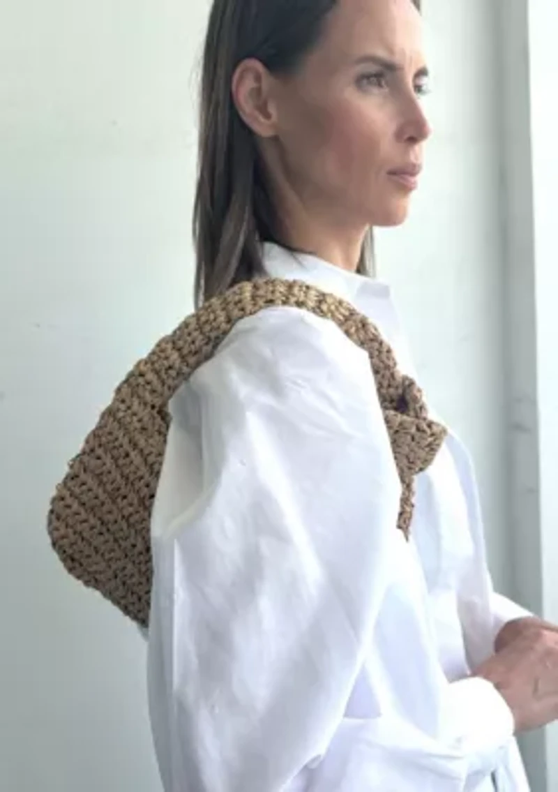 Natural Raffia Knot Crescent Bag