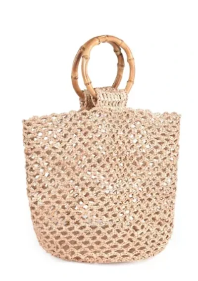 Natural Crochet Bucket Bag with Bamboo Handle
