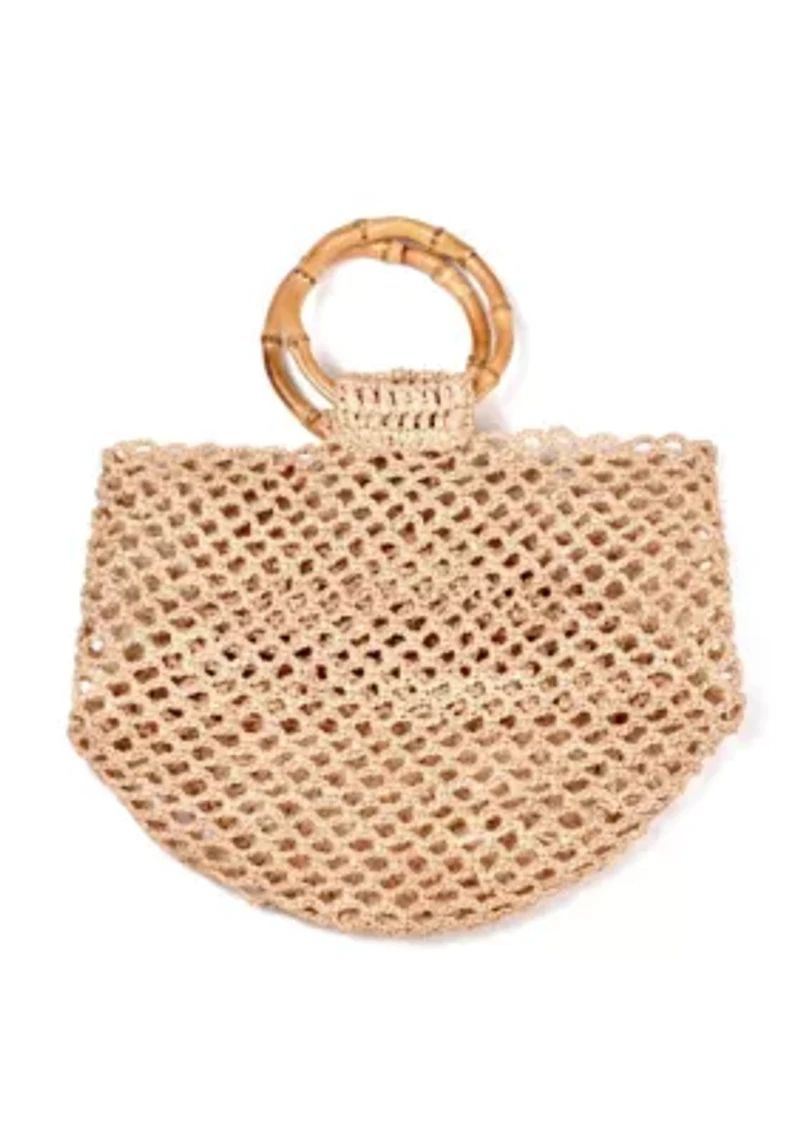 Natural Crochet Bucket Bag with Bamboo Handle