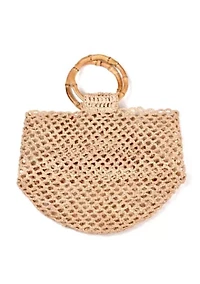 Natural Crochet Bucket Bag with Bamboo Handle