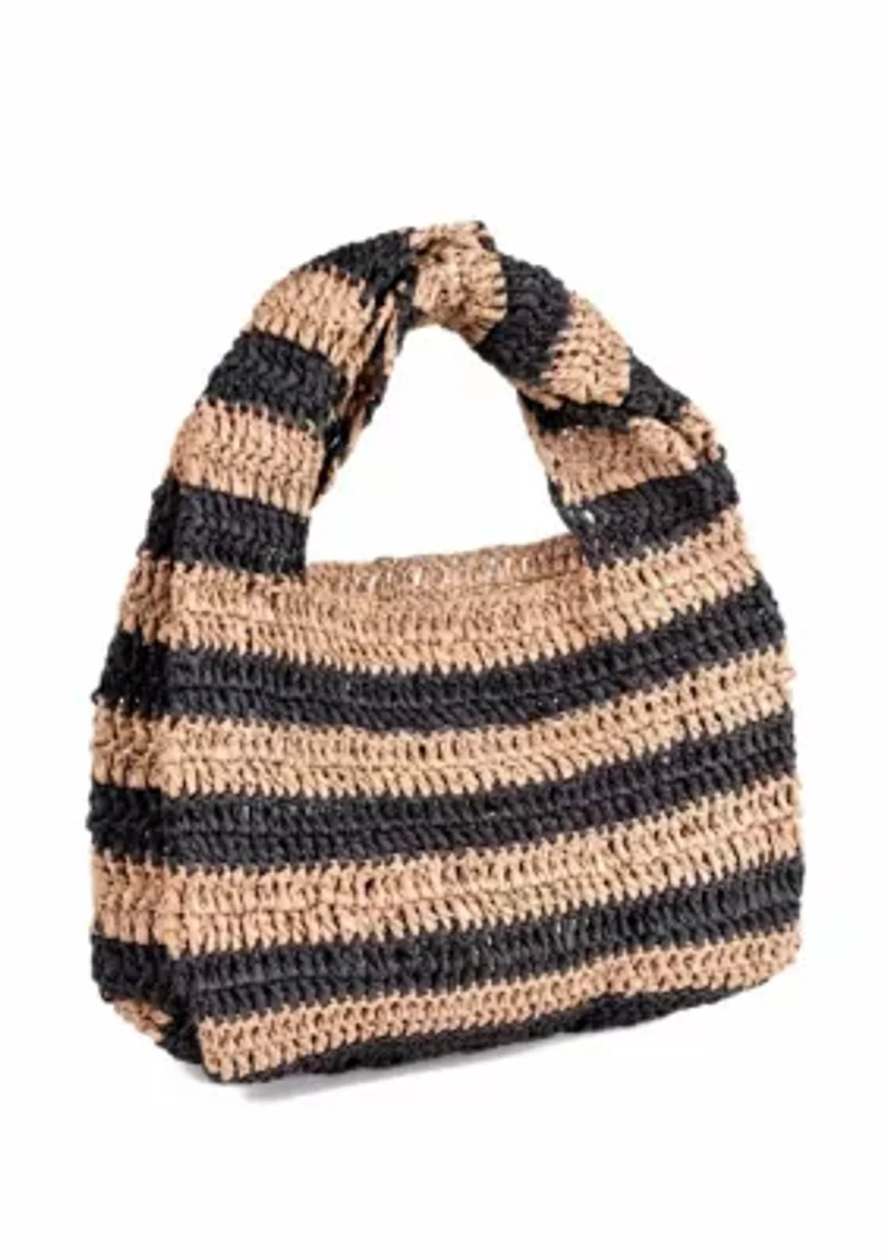 Striped Raffia Hobo Bag
