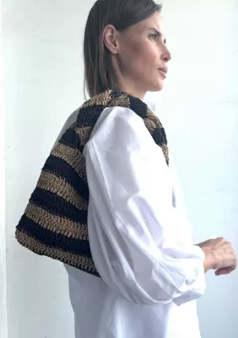 Striped Raffia Hobo Bag