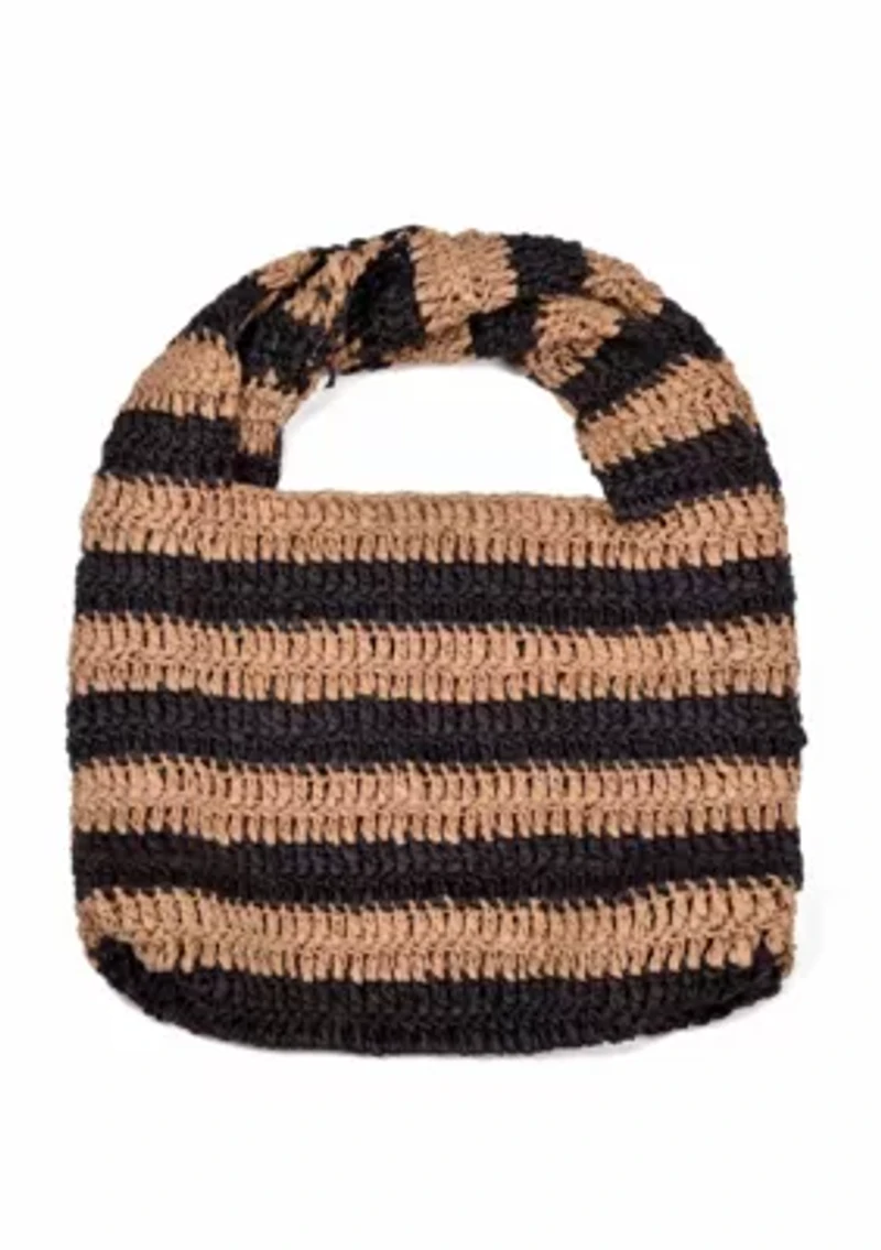 Striped Raffia Hobo Bag