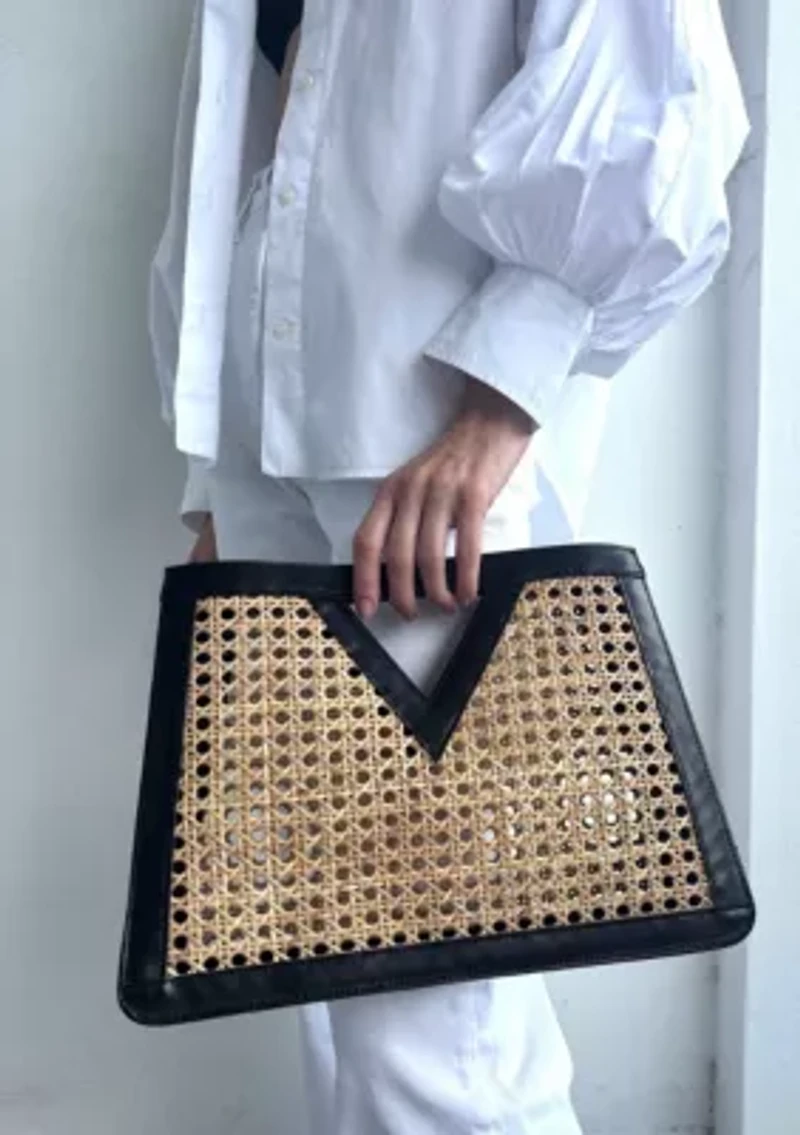 Black Rattan Kane Clutch