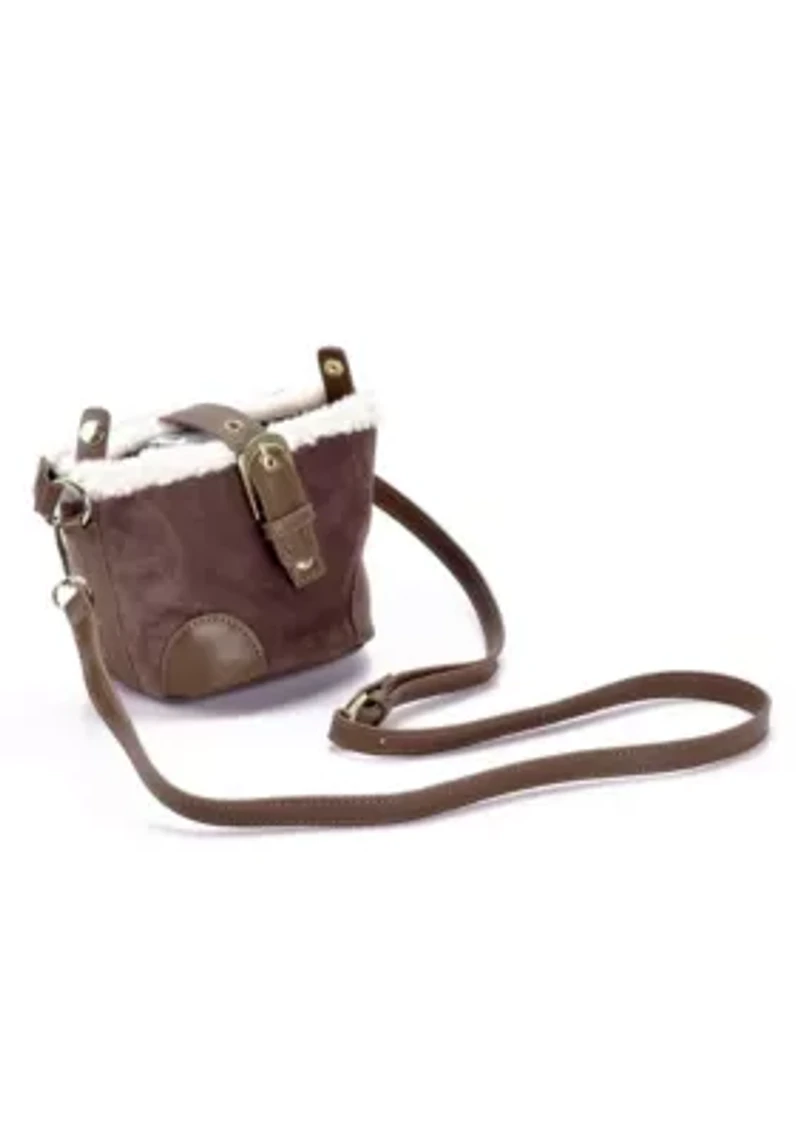 Brown Belted Bucket Bag with Shearling Detail