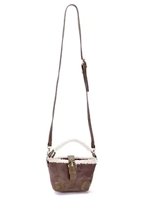 Brown Belted Bucket Bag with Shearling Detail