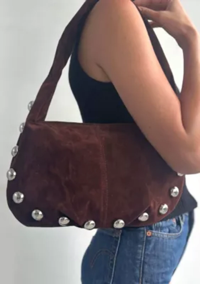 Dark Brown Studded Crescent Bag