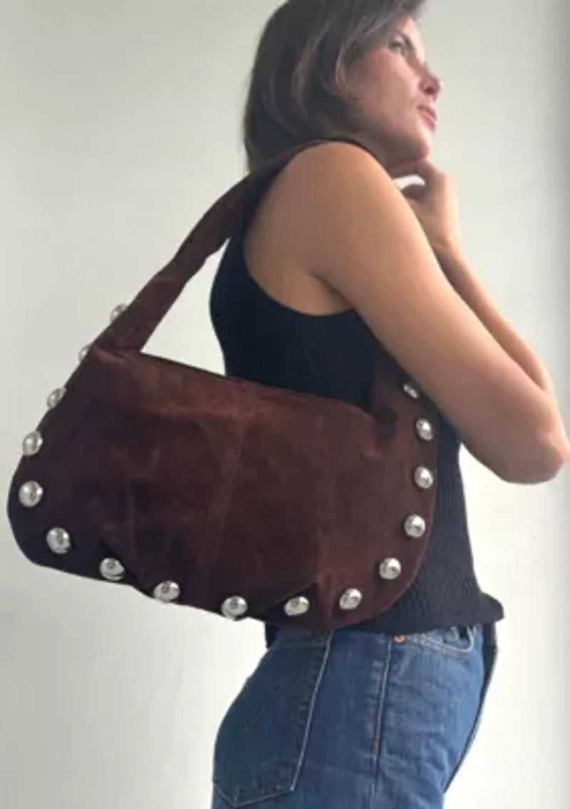 Dark Brown Studded Crescent Bag