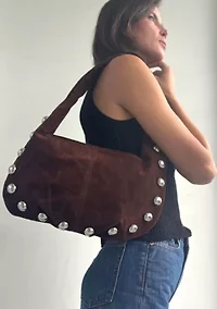 Dark Brown Studded Crescent Bag