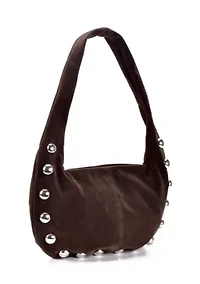 Dark Brown Studded Crescent Bag