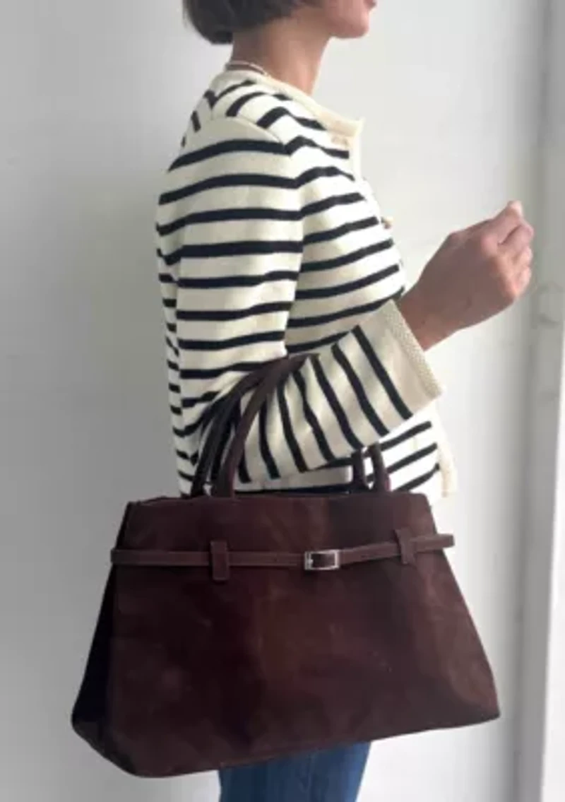 Dark Brown Belted Tote Bag