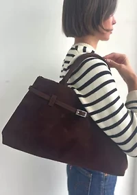 Dark Brown Belted Tote Bag
