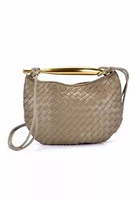 Tan Woven Gold Handle Shoulder Bag