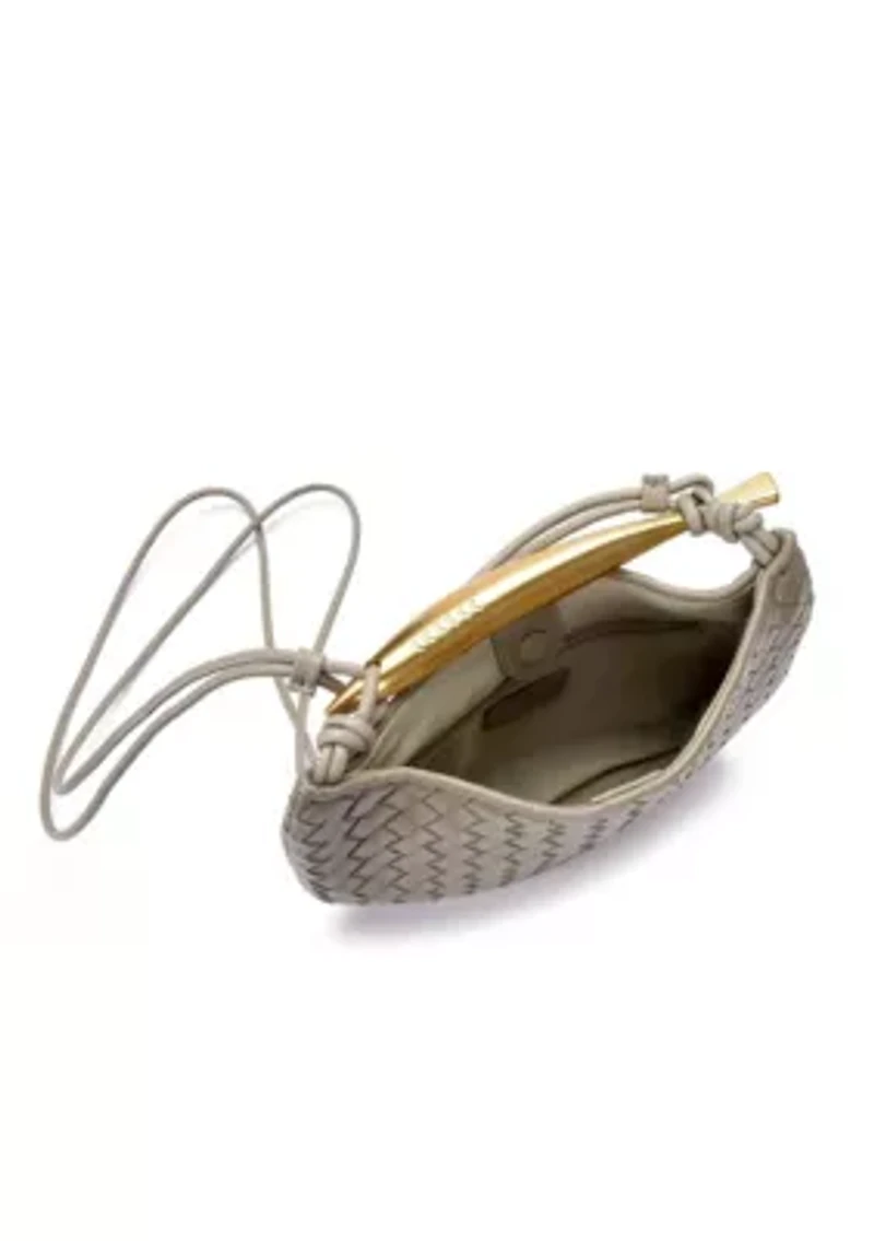 Tan Woven Gold Handle Shoulder Bag