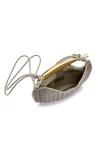 Tan Woven Gold Handle Shoulder Bag