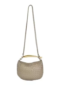 Tan Woven Gold Handle Shoulder Bag