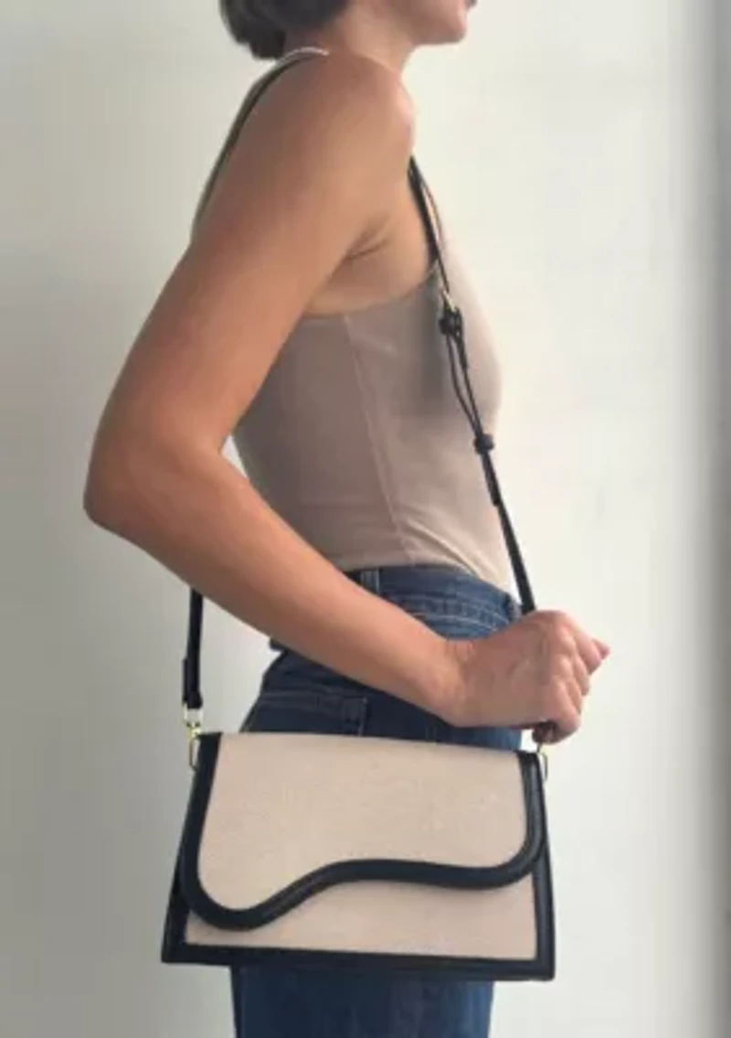 Black Curved Flap Shoulder and Crossbody Bag