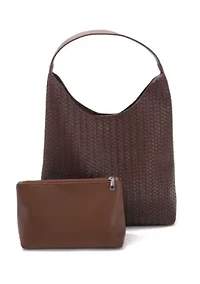 Dark Brown Textured Slouchy Shoulder Bag