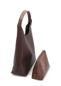 Dark Brown Textured Slouchy Shoulder Bag