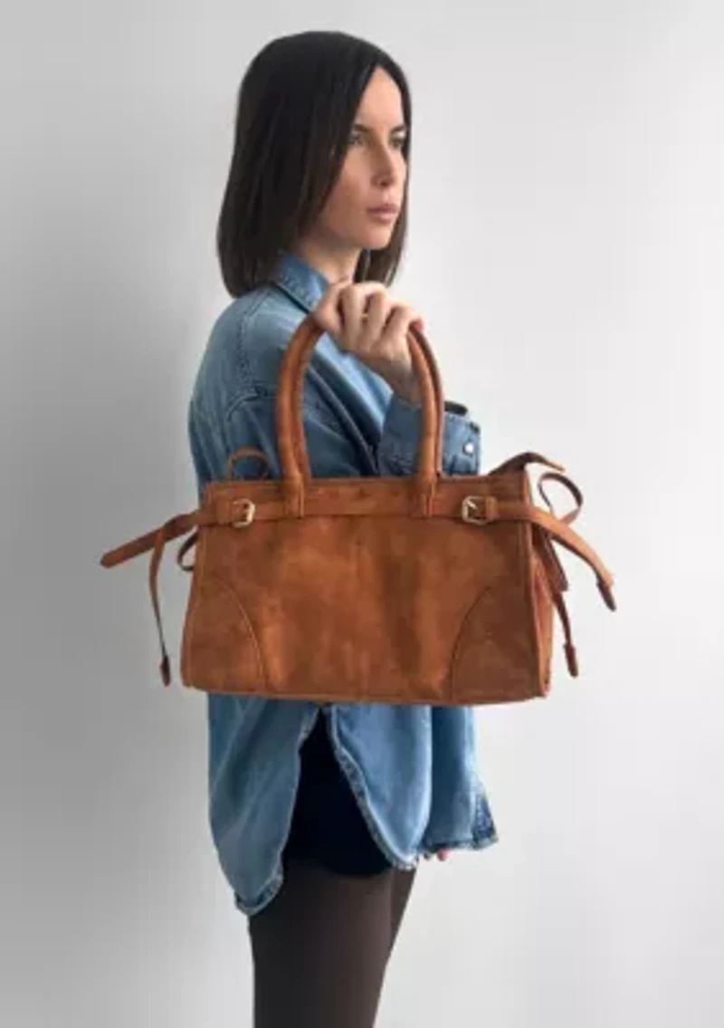 Brown Shoulder Bag with Belt Detail