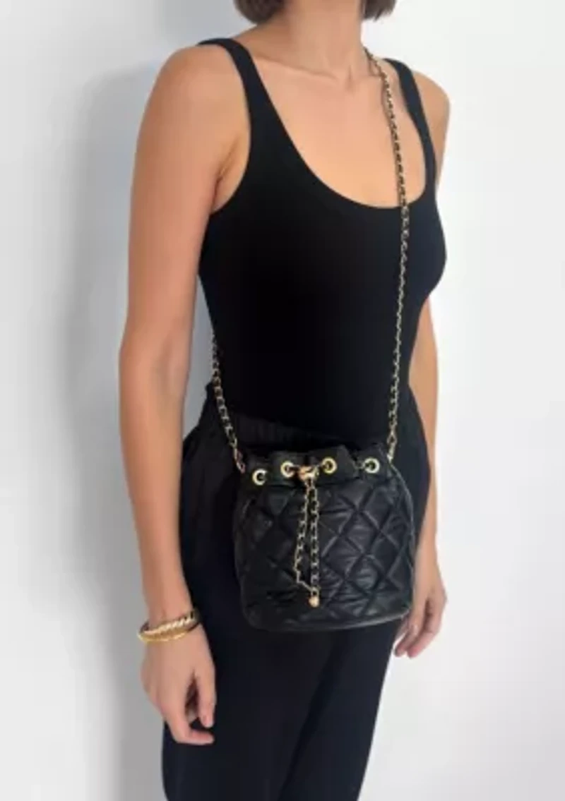 Black Cushion Quilted Gold Chain Adjustable Crossbody Bag