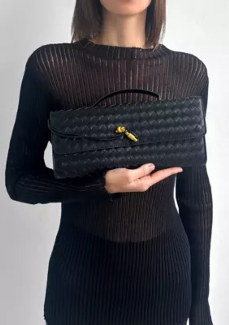 Black Woven Baguette Bag