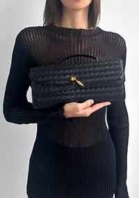 Black Woven Baguette Bag